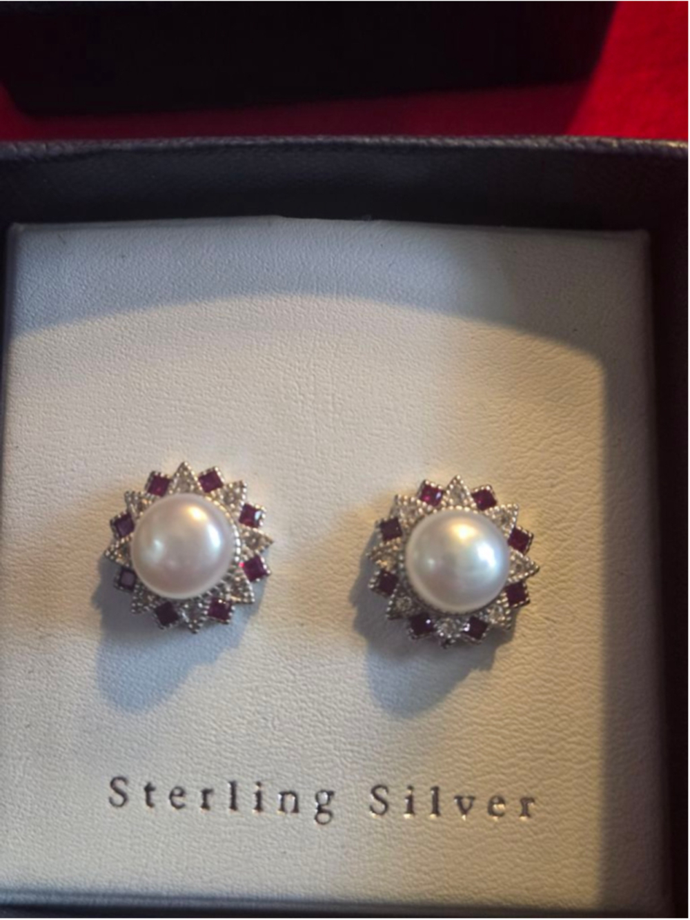 Women's Contessa Di Capri Sterling Silver Pearl & Ruby Earrings One Size